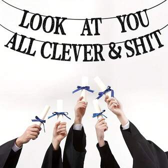 1set Black Glitter Look At You All Clever Banner, Class Of 2025/Congrats 2025 Grad/Done & Congratulations, 2025 Graduation Party Decorations