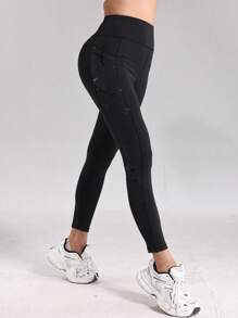 Hot Gold High Waisted Hip Lifting Casual Sports Yoga Pants With Pockets, Slim And Comfortable, Suitable For Running Yoga Fitness