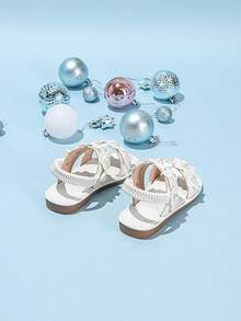 1 Pair Girls' Cute Floral & Pearl Decorated Sandals, Suitable For Daily Wear In Summer - White - View 6