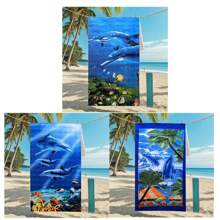 1ps Beach Towel 180*90cm Set With Sandproof Strap - Vibrant Dolphin & Tropical Fish Design, Quick-Dry Towel For Poolside, Vacation Essentials & Summer Travel Ocean Conservation Series Beach Essentials
