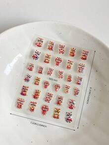 浮雕美甲贴纸 中国红喜庆风格指甲贴纸 美甲贴花 适合中式美甲搭配DIY配件 - 紅色 - 查看 16