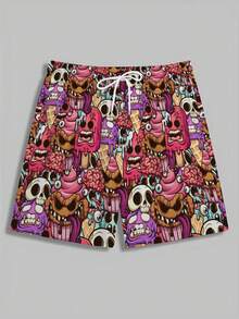 Skeleton Cartoon Pattern Men's Fashion Summer Drawstring Shorts With Pockets, Beach And Leisure,Hawaiian - Multicolor - View 5