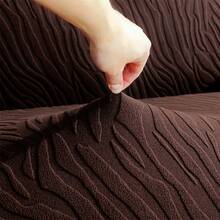 1pc Solid Brown Jacquard Thick Stretch Flounce Style Sofa Slipcover, Soft Fabric Suitable For Living Room, Bedroom, Study - Water Ripple-coffee Skirt - View 9