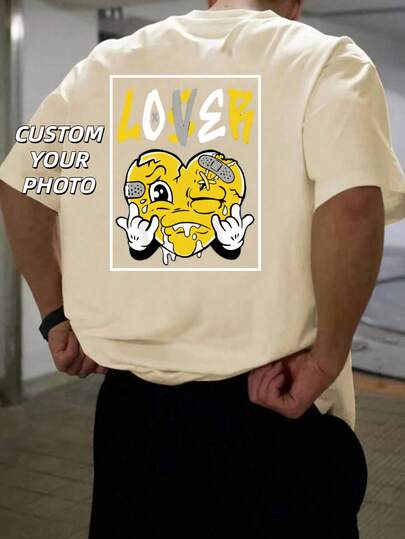 Plus Size Men Customized Photo T-Shirt,Input Your Photo, Holiday Gift, Valentine's Day/Birthday/Anniversary Custom Text, Team Building, Music Festival, Gift For Him, Party,Suitable All Seasons