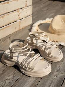 Thick Sole Wedge Heeled Sandals For Women, New Summer Black Beach Sandals, Versatile, Backstrap Design, Platform Slip-On Shoes