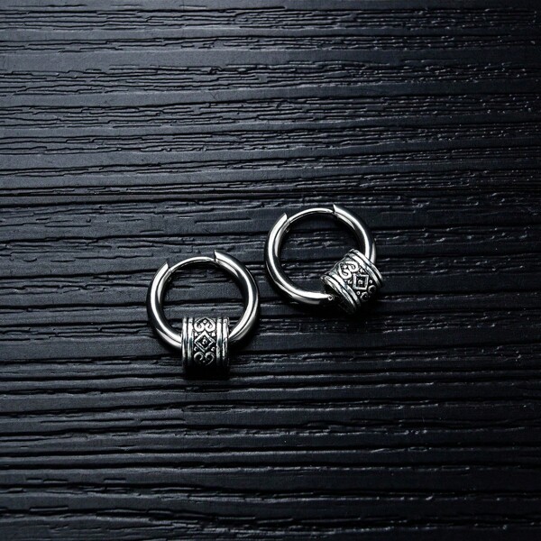 1 par de pendientes tipo aro minimalistas, pendientes de acero inoxidable de moda para hombres