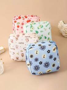 1 pieza Bolsa de almacenamiento de toallas sanitarias de estilo de dibujos animados, bolsa de almacenamiento de pañuelos, bolsa de cosméticos de lápiz labial, bolsa de almacenamiento de papel higiénico, bolsa de almacenamiento de toallas sanitarias multifuncional, bolsa portátil de estilo simple de gran capacidad, caja de almacenamiento de toallas sanitarias, productos menstruales femeninos, utilizada para almacenar toallas sanitarias y tampones, bolsa de almacenamiento de toallas sanitarias