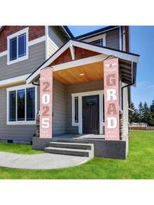 2pcs 2025 Graduation Decoration Banner Archway Sign, Blue & Silver For 2025 Graduate Party Supplies - Pink Rose Gold - View 6