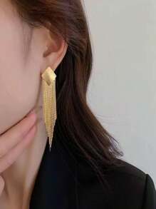 1 pièce Boucles d'oreilles à franges géométriques exagérées avec diamant, style métal, boucles d'oreilles mode minimaliste