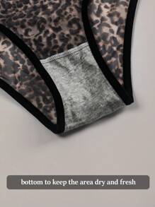 1pc Women Leopard Print Casual - Comfortable Minimalist Casual - Sports Casual Mesh Bikini Panties, Daily Wear