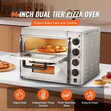 Commercial Pizza Oven Countertop, 14" Double Deck Layer, Stainless Steel Electric Pizza Oven With Stone And Handle, Multipurpose Indoor Pizza Maker For Restaurant Home Pretzels Baked - 14inch Double Layer - View 2