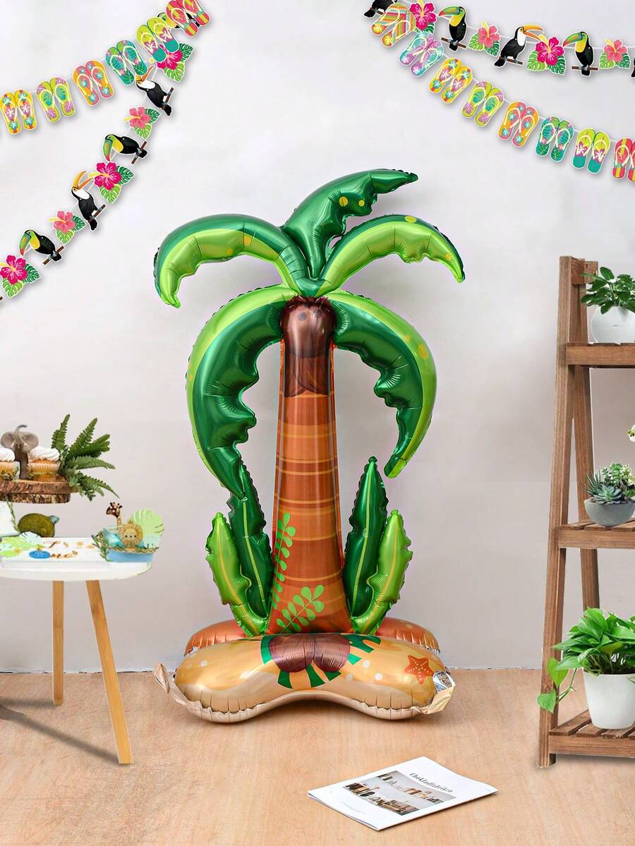 kumozawa 1pc Coconut Foil Balloon/Giant Pineapple Balloon, Suitable For Summer Party, Hawaiian Style Birthday Decoration, With Balloon Base - Green - View 1