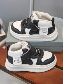 一双帅气儿童高帮白鞋，适合秋季，男童时尚运动鞋，女童休闲鞋，儿童运动鞋 - 黑與白 - 查看 6