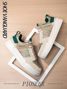 Men's Vintage Random Printed Comfortable Casual Skateboard Shoes, Outdoor Street Daily Simple Stylish Sporty Sneakers For Teenagers And Young Adults - Beige - View 4