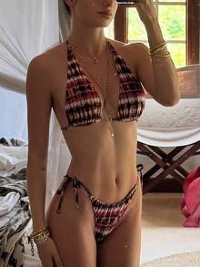 Conjunto de bikini triangular de unicolor sexy, con atar, para playa y verano