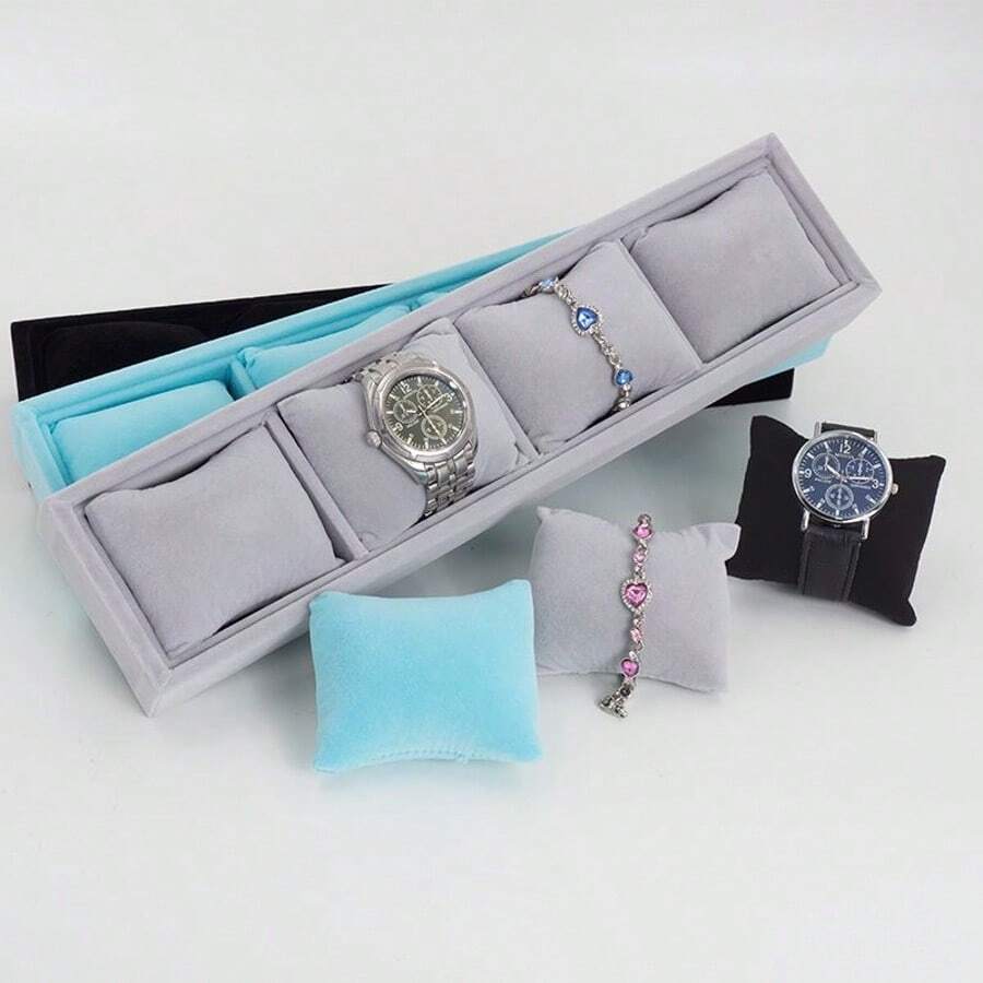 1 peça de alta qualidade veludo gelado camada única travesseiro relógio mostrador pulseira suporte de exibição caixa de armazenamento organizador caixa de armazenamento presentes de viagem