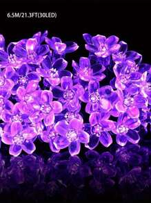 1pc Solar Powered Cherry Blossom String Lights, Multi-Mode Adjustable Outdoor Fairy Lights For Valentine's Day, Garden, Yard, Fence, Porch, Tree, Flower Themed Party, Waterproof Holiday Decor