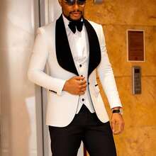 Mens 3 Piece Floral Tuxedo, Jacquard Slim Suit Set, Paisley Blazer Vest And Pants For Prom Wedding - 白色 - 查看 1