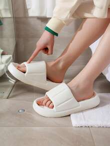 New Fashionable & Versatile Thick Sole Pink Rib-Textured Strap Soft & Comfortable Men's Indoor Outdoor Plastic Slide Sandals - White - View 3