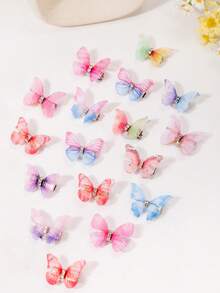 15pcs Girls Random Color Butterfly Wing Hair Clips, 3D Lively Barrettes Teen Hair Accessories Fashion Party & Daily Wearing Hair Clips - Multicolor - View 3