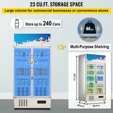 Commercial Refrigerator,Display Fridge Upright Beverage Cooler, Glass Door With LED Light For Home, Store, Gym Or Office, (23 Cu.Ft. Double Swing Door) - Two-door 23 Cu Ft - View 3