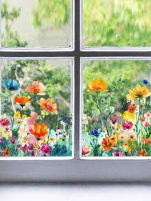 1 zestaw dekoracji domu naklejki na okna, wiosenne kolorowe wzory kwiatów i motyli statyczne naklejki na okna DIY wiosenne rośliny kwiatowe naklejki na okna, do dekoracji domu i kuchni artykuły upominkowe, naklejka winylowa do dekoracji domu, elementy dekoracji okiennych odśwież swój dom wystrój pokoju wystrój ścienny wystrój sypialni wystrój łazienki wystrój pokoju wystrój domu tapeta do salonu naklejki ścienne tapety