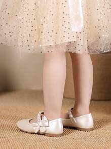 Pantofi plati cu bowknot perlat la modă pentru fete