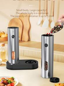 CLITON Zestaw elektrycznych młynków do soli i pieprzu z akumulatorem i automatycznym oświetleniem LED – obsługa jedną ręką, podwójna podstawa ładująca i regulowana grubość – najwyższej jakości automatyczne młynki do przypraw (1 szt., 2 szt., 2 opakowania)