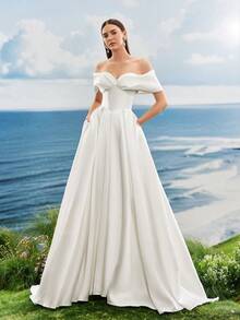Gorgeous Elegant Noble & Cute White Off The Shoulder Long Dress,Wedding Dress,Bride - White - View 6