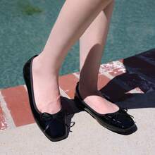 BELOVELY [PIANO-5] Women Ballet Flats Shoes Square Toe Bowknot Slip On Mary Jane Coquette Aesthetic - 黑色 - 查看 2