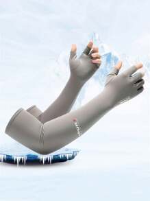 1 Pair Unisex Anti-UV Cooling Arm Sleeves With Half Finger Gloves, Summer Sunscreen Sweat Absorbing Arm Guards With Non-Slip Palm, Sun Protection Ice Sleeves For Men And Women, Outdoor Sports, Cycling, Driving, Ice Feeling Half Finger Touch Screen Sleeves, UV Resistant Arm Protection Gloves, Thin Long Arm Ice Sleeves