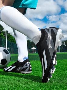 1 双男式低帮户外足球/足球鞋，成人和青少年，防滑，耐磨，适合 AG、FG、软土、草地、比赛和训练，系带，小码，皮革 - 黑色 - 查看 5