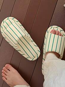 XIXITIAO Sandales rayées vintage intérieures XIXITIAO, sandales plates décontractées pour couples, absorbantes et respirantes, sandales de maison/salle de bain toutes saisons, sandales plates anti-dérapantes à blocs de couleurs pour femmes