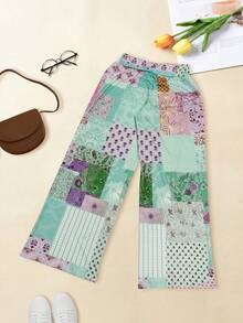 Fashionable Casual Vacation Style Elegant Women's Versatile Slim-Fit Outdoor, Home, Travel, Work Pants, New Autumn/Winter Floral Patchwork Loose Trousers For Ladies - Green - View 4