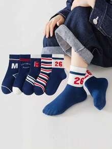 10 双男童纯棉条纹运动袜，休闲条纹学生足球袜、篮球袜