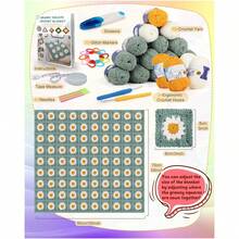 Blanket Crochet Kit For Beginners, Granny Squares Crochet Blanket Kit With Soft Yarns Detailed Instruction, Complete Crochet Starter Kit For Daisy Blanket, Easy To Learn Yarn Kit - Green-daisy - View 6