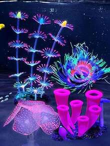 具有发光效果的水族箱装饰硅胶发光人造装饰品珊瑚礁植物适用于水族箱装饰小型和大型鱼缸装饰配件