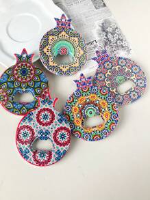 1pc Bohemian Style Pomegranate Shaped Symmetrical Floral Pattern Debossed Gold Foil Magnetic Bottle Opener, Suitable For Home Decor, Daily Use And Birthday/Holiday Gifts