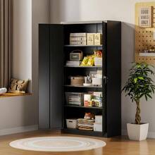 SUPEER AktenschrankMetallschrank mit 4 höhenverstellbaren Fachböden Stahlblech Puerbeschichtung Stahlschrank für Werkzeuge Garage180 x 80 x 40 cm schwarz - Schwarz1 - Übersicht 2