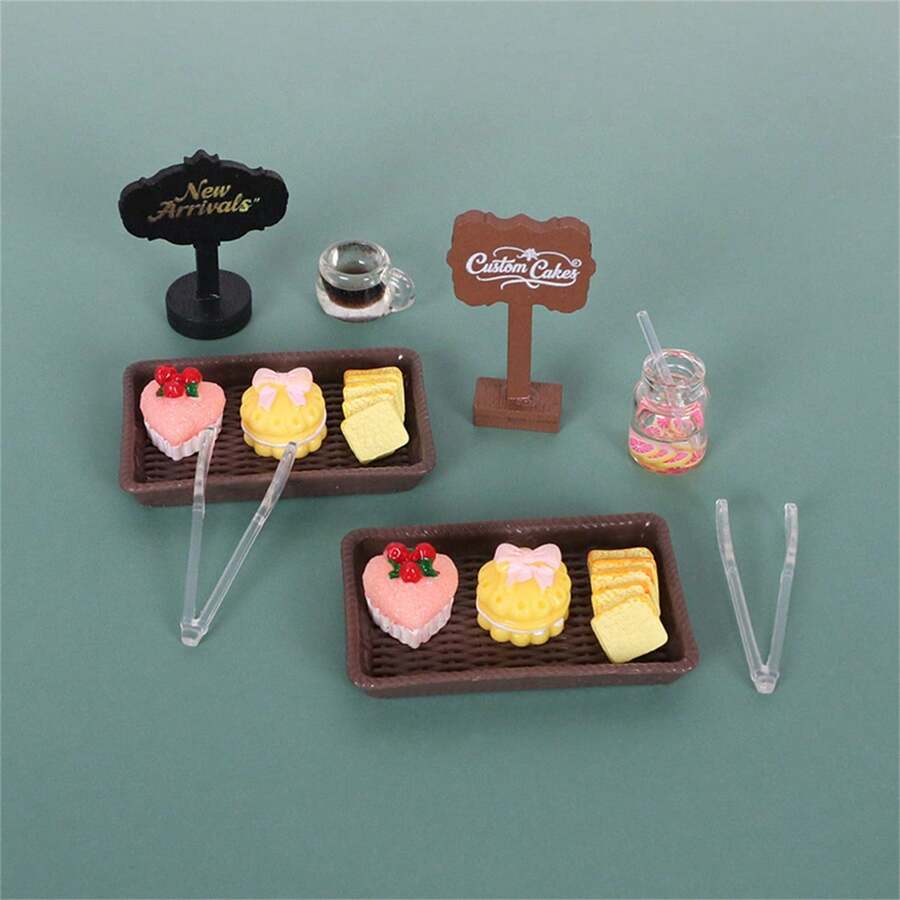 1 Set Mini Cake Stand & Juice Accessories, Realistic Miniature Sweet Shop Scene Decorations - Various - View 1