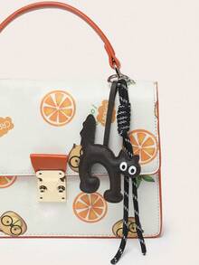 Cute Big-Eyed Arched Back Cat Bag Hanging Charm,Keychain, Cartoon Animal Shaped Bag Accessory,Mobile Phone Strap Creative Bag Charm, Small Animal Accessory Gifts For Women - Black - View 1