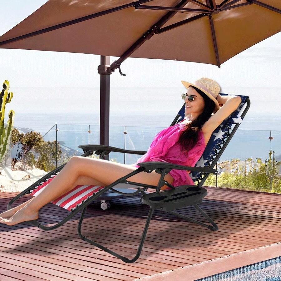 Silla reclinable plegable de gravedad cero para exterior con bandeja desmontable - 1 - Ver 1