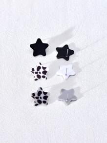 3 Pairs Acrylic Star & Heart Pattern Stud Earrings, Fashionable Jewelry For Women