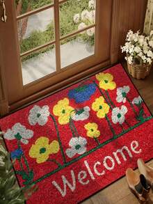 1pc Cute Floral Welcome Doormat For Christmas & Thanksgiving | Durable Polyester Material | Non-Slip, Easy To Clean, Machine Washable | Indoor/Outdoor Entrance And Home Decor - Ideal For Room Decor, Small Rug, Living Room Rug, Bedroom Rug, Kitchen Rug, Bathroom Rug, Area Rug - All Season, Holiday Decoration