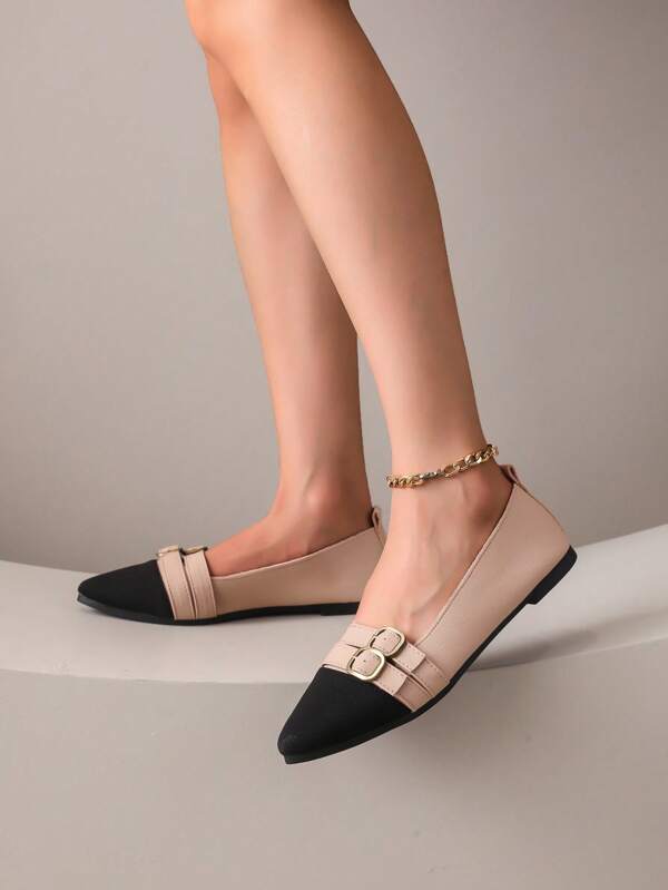 Elegant Fashion Buckle Korean Style Flats Women 2025 Spring New Black Work Shoes Shallow Pointed-Toe Loafers Versatile Comfortable Big Size Soft Bottom