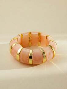 ORNAPEADIA 1pc Bohemian Style Colorful Wide Resin Elastic Bangle Bracelet, Suitable For Women's Daily, Party, Holiday Wear, Gift