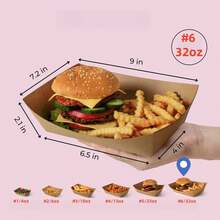 50Pcs/Pack Brown Kraft Paper Food Trays - Heavy-Duty Disposable Food Boats For Fries Nachos Hot Dog Taco BBQ Party Picnic Wedding - Multicolor - View 11