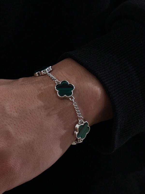 1pc Men's Classic Business Stylish Lucky Five-Leaf Clover Design Bracelet