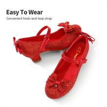 Girls Dress Shoes Toddler Little Girls Heels Mary Jane Princess Shoes With Interchangeable Bow For Flower Girl Wedding Party - 紅色 - 查看 6