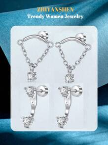 4 piezas Pendientes de cartílago para mujer de plata y oro, pendientes planos para tragus, helix, joyería para perforaciones, hipoalergénicos, pendientes apilables, pendientes de botón de oro para mujeres, pendientes para mujeres, pendientes de espalda plana, pendientes para el segundo orificio para mujeres